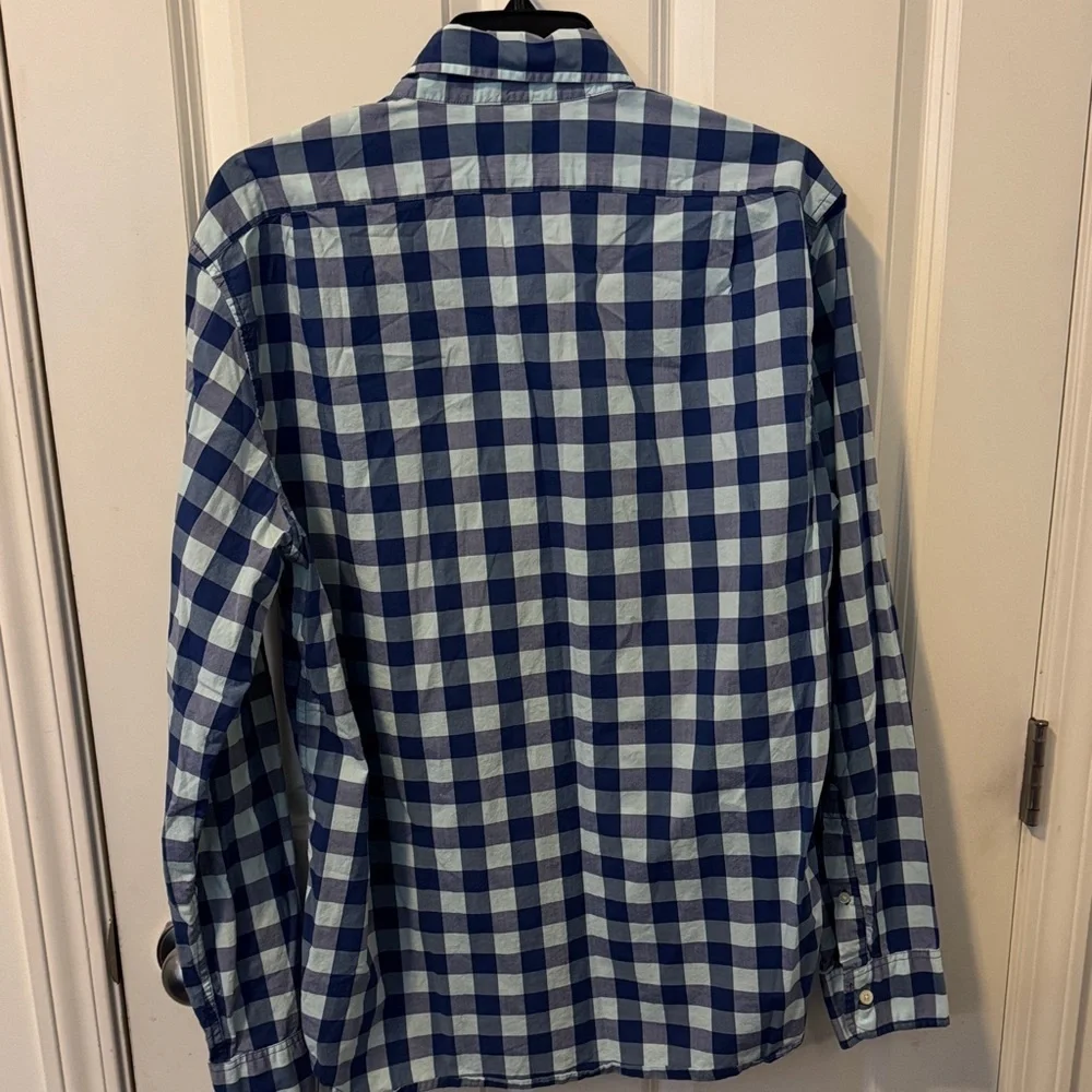 J. Crew Tailored Fit Navy and Light Blue Gingham Button-Down Shirt